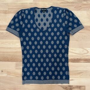 Giorgio Armani Blue and Beige Patterned Short Sleeve Top (40M 6-8)